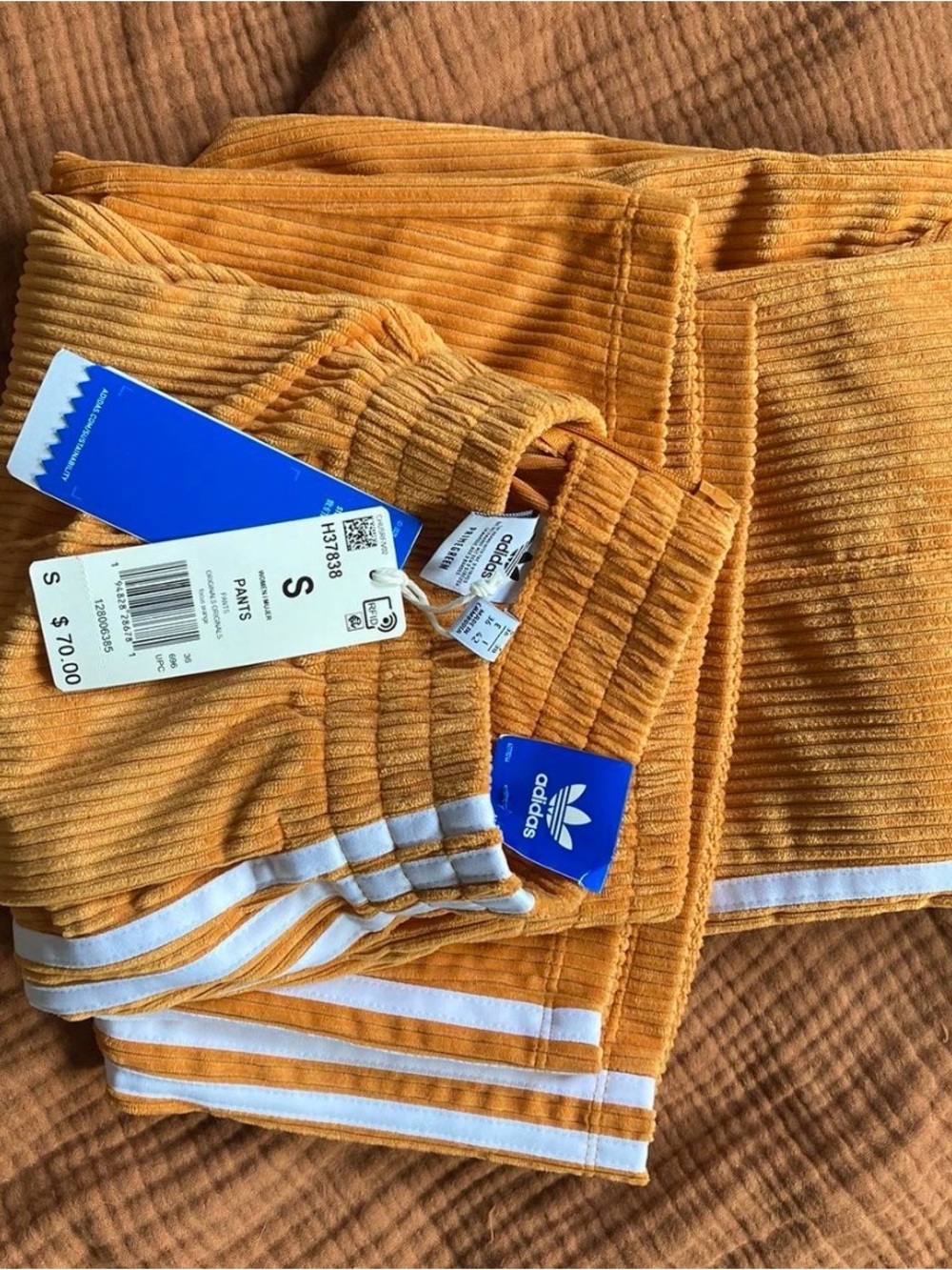 Adidas Women’s Corduroy Joggers with White Stripes